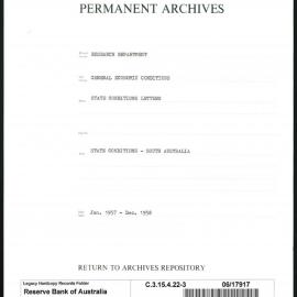 Research Department - General Economic Conditions - State Conditions Letters - South Australia - File 3 - January 1957 - December 1958