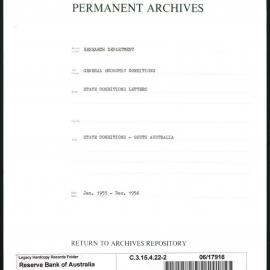 Research Department - General Economic Conditions - State Conditions Letters - South Australia - File 2 - January 1955 - December 1956