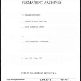 Research Department - General Economic Conditions - State Conditions Letters - Queensland - File 3 - January 1957 - December 1958