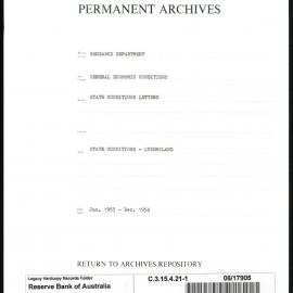 Research Department - General Economic Conditions - State Conditions Letters - Queensland - File 1 - January 1953 - December 1954