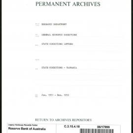 Research Department - General Economic Conditions - State Conditions Letters - Tasmania - January 1951 - January 1953