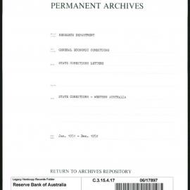 Research Department - General Economic Conditions - State Conditions Letters - Western Australia - January 1951 - December 1952