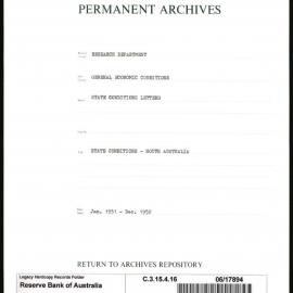 Research Department - General Economic Conditions - State Conditions Letters - South Australia - January 1951 - December 1952