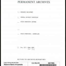 Research Department - General Economic Conditions - State Conditions Letters - Queensland - January 1951 - December 1952