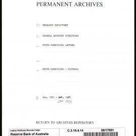 Research Department - General Economic Conditions - State Conditions Letters - Victoria - January 1951 - December 1952