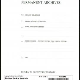 Research Department - General Economic Conditions - State Conditions Letters - Correspondence - Monthly Letters from Capital Offices - 1947