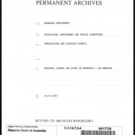 Research Department - Population, Employment and Social Conditions - Immigration and Planning Council - Minutes, Agenda and Notes of Meetings - 9th Meeting - File 4 - 23/10/1951