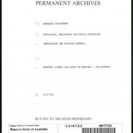 Research Department - Population, Employment and Social Conditions - Immigration and Planning Council - Minutes, Agenda and Notes of Meetings - 7th Meeting - File  2 - 6/3/1951