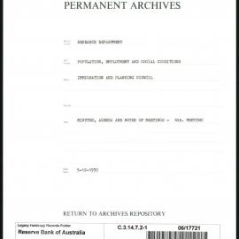 Research Department - Population, Employment and Social Conditions - Immigration and Planning Council - Minutes, Agenda and Notes of Meetings - 6th Meeting - File 1 - 5/12/1950