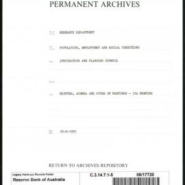 Research Department - Population, Employment and Social Conditions - Immigration and Planning Council - Minutes, Agenda and Notes of Meetings - 5th Meeting - File 5 - 26/9/1950