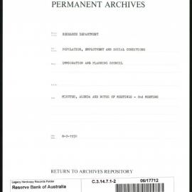 Research Department - Population, Employment and Social Conditions - Immigration and Planning Council - Minutes, Agenda and Notes of Meetings - 2nd Meeting - File 2 - 8/2/1950