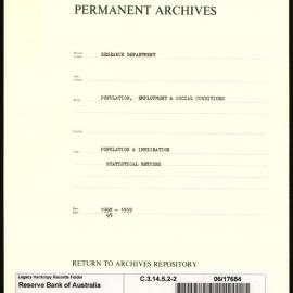 Research Department - Population, Employment and Social Conditions - Population & Immigration - File 2 - Statistical Returns -1949 - 1959