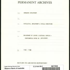 Research Department - Population, Employment and Social Conditions - Department of Labour & National Service - Confidential Notes on Employment - File 1 - 1951 - 1954