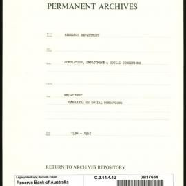 Research Department - Population, Employment and Social Conditions - Employment - Memoranda on Social Conditions - 1938 - 1952