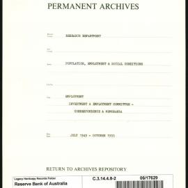 Research Department - Population, Employment and Social Conditions - Employment - Investment & Employment Committee - Correspondence & Memoranda - File 2 - July 1949 - October 1955