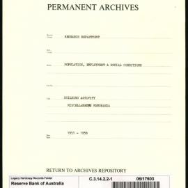 Research Department - Population, Employment and Social Conditions - Building Activity - Miscellaneous Memoranda - File 1 - 1951 - 1958