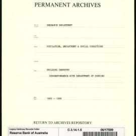 Research Department - Population, Employment and Social Conditions - Building Industry - Correspondence with the Department of Housing - 1966 - 1968