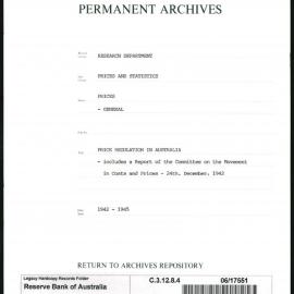 Research Department - Prices & Statistics - General - Regulations in Australia - 1942 - 1945