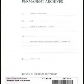 Research Department - Prices & Statistics - Investment and Miscellaneous - National Security (Exchange Control) Regulations - 1940 - 1944