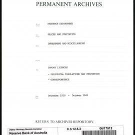 Research Department - Prices & Statistics - Investment and Miscellaneous - Import Licences - Periodical Tabulations and Statistics - Correspondence - December 1939 - October 1943