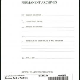 Research Department - International Section - European Co-operation - United Nations Questionnaire on Full Employment - 1948 - 1951