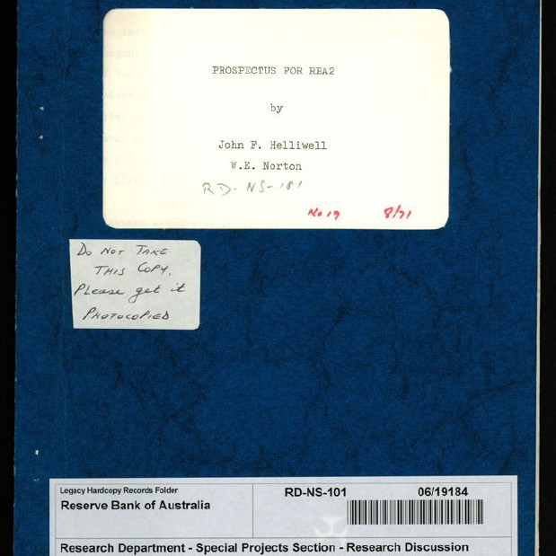 Research Department - Special Projects Section - Research Discussion Papers - No.19 Prospectus for RBA2 - Helliwell J F and Norton W E