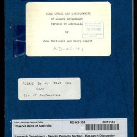 Research Department - Special Projects Section - Research Discussion Papers - No.20 Some Causes & Consequences of Direct Investment Inflows to Australia - Helliwell J F and Schott, Kerry