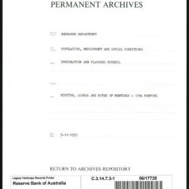 Research Department - Population, Employment and Social Conditions - Immigration and Planning Council - Minutes, Agenda and Notes of Meetings - 12th Meeting - File 1 - 3/11/1952
