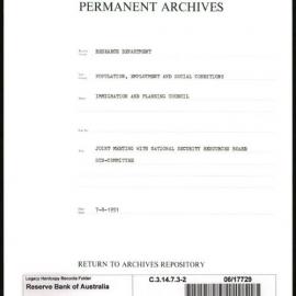 Research Department - Population, Employment and Social Conditions - Immigration and Planning Council - Joint Meeting with National Security Resources Board Sub-Committee - File 2 - 7/8/1951