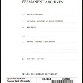 Research Department - Population, Employment and Social Conditions - Real Estate - Reports - Economic Liaison Reports - October 1961 - April 1966