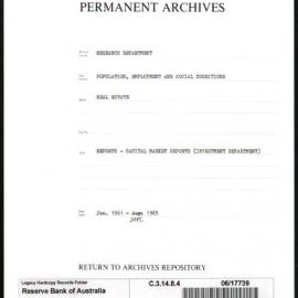 Research Department - Population, Employment and Social Conditions - Real Estate - Reports - Capital Markets Reports (Investment Department) - January 1961 - September 1965