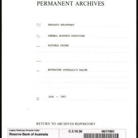 Research Department - General Economic Conditions - National Income - Estimating Australia's Wealth - 1954 - 1963