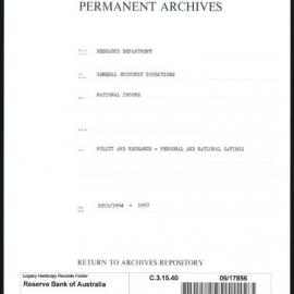 Research Department - General Economic Conditions - National Income - Policy and Research - Personal and National Savings - 1953/1954 - 1957