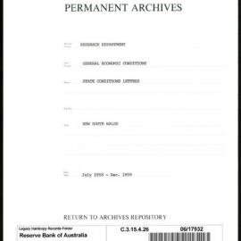 Research Department - General Economic Conditions - State Conditions Letters - New South Wales - July 1958 - December 1959