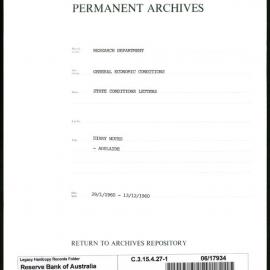 Research Department - General Economic Conditions - State Conditions Letters - Diary Notes - Adelaide - File 1 - 1960
