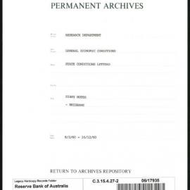 Research Department - General Economic Conditions - State Conditions Letters - Diary Notes - Brisbane - File 2 - 1960