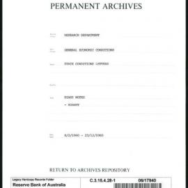 Research Department - General Economic Conditions - State Conditions Letters - Diary Notes - Hobart - File 1 - 1960