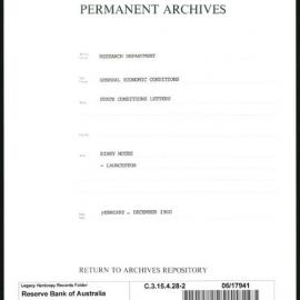 Research Department - General Economic Conditions - State Conditions Letters - Diary Notes - Launceston - File 2 - 1960