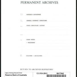 Research Department - General Economic Conditions - State Conditions Letters - Diary Notes - Melbourne - File 3 - 1960