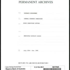 Research Department - General Economic Conditions - State Conditions Letters - Newcastle District Survey - File 1 - July 1954 - January 1960