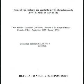 Research Department - General Economic Conditions - Letters to the Reserve Banks - Letters to Bank of Canada - File 4 - September 1935 - 1936