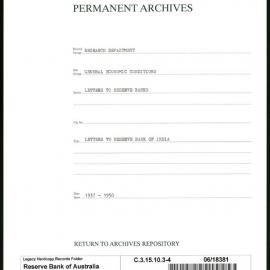 Research Department - General Economic Conditions - Letters to the Reserve Banks - Letters of Reserve Bank of India - File 4 - 1937 - 1950