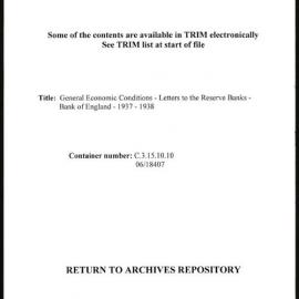 Research Department - General Economic Conditions - Letters to the Reserve Banks - Bank of England Letters - 1937 - 1938