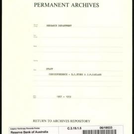 Research Department - Staff - Correspondence - ES Eyers and JM Garland including reports from London from Mr Hill - 1957 - 1959