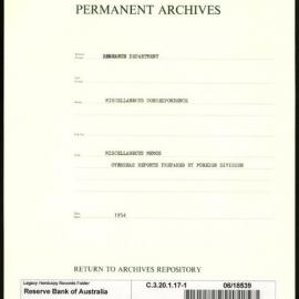 Research Department - Miscellaneous Correspondence - Memoranda (books, stores) - The Australian Trade Mission to SE Asia, Africa and Japan - Overseas Reports Prepared by the Foreign Division - File 1 - 1954
