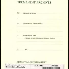 Research Department - Miscellaneous Correspondence - Memoranda (books, stores) - The Australian Trade Mission to SE Asia, Africa and Japan - Overseas Reports Prepared by the Foreign Division - File 3 - 1958