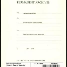 Research Department - Miscellaneous Correspondence - Memoranda (books, stores) - (EDP) Electronic Data Processing - File 1 - 1956 - 1962