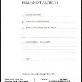 Research Department - Miscellaneous Correspondence - Miscellaneous, General - 1932