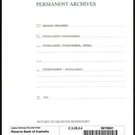 Research Department - Miscellaneous Correspondence - Miscellaneous, General - 1932 - 1933