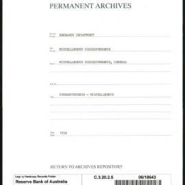 Research Department - Miscellaneous Correspondence - Miscellaneous, General - 1933 -1934